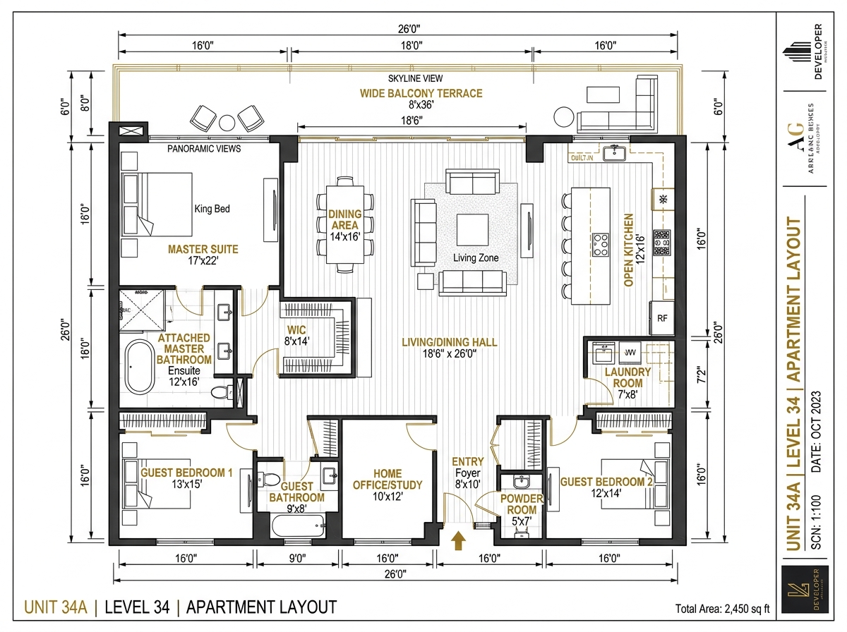 Architectural Floor Plan Blueprint 2 BHK